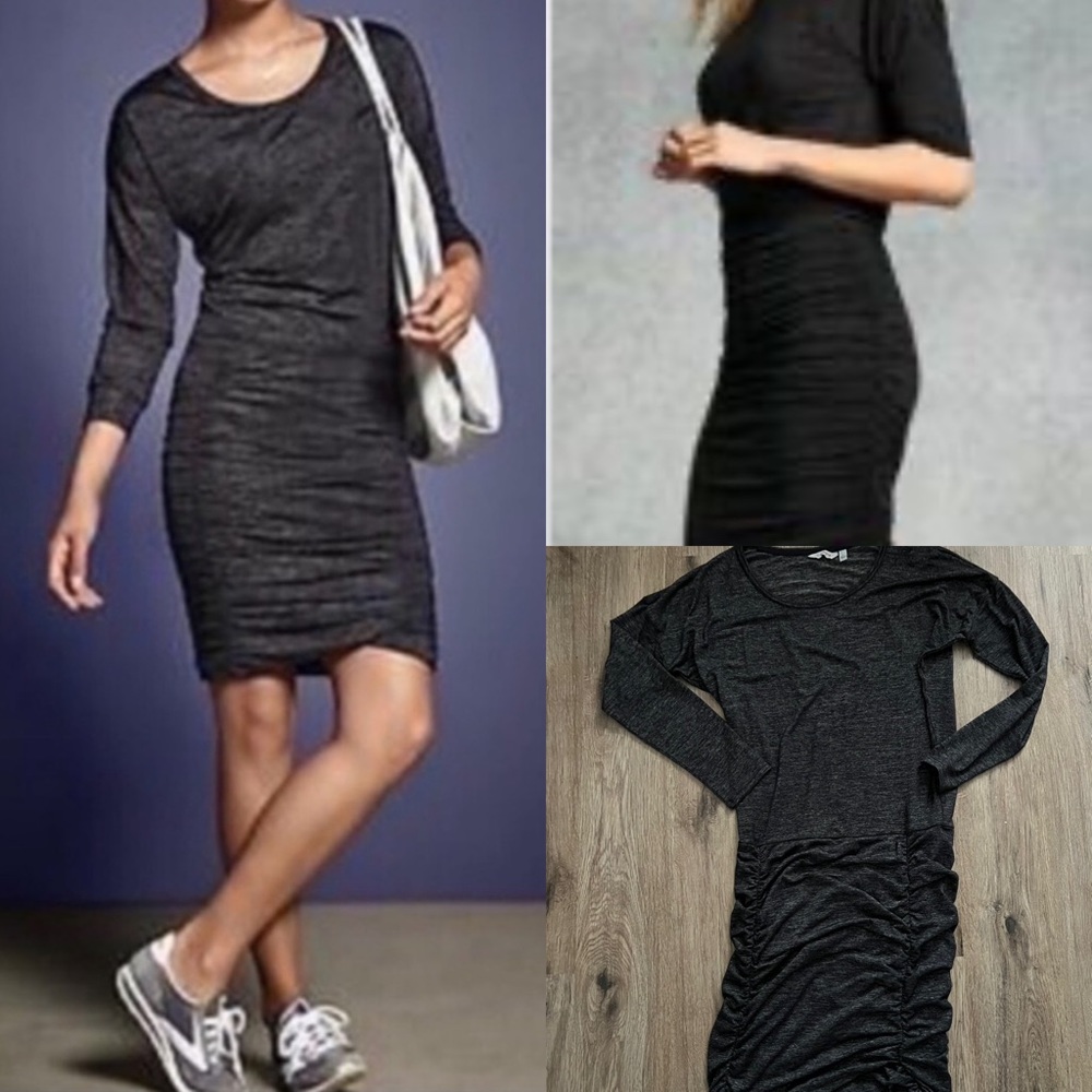 Athleta Heather Gray Tulip Dress ruched bottom s charcoal